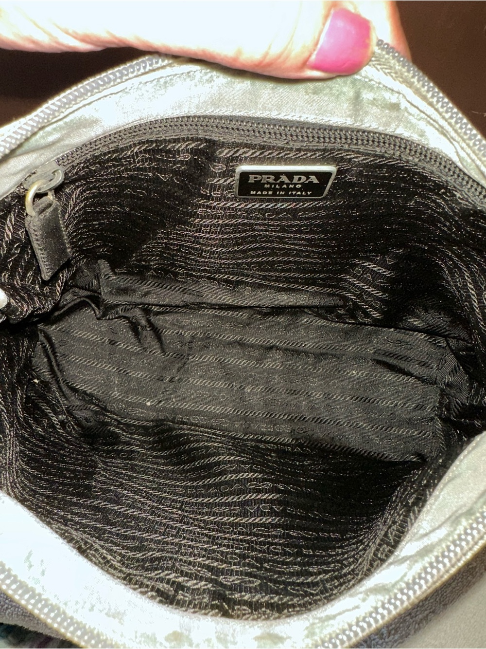 PRADA Hand Bag Nylon Gray Silver Authentic - Picture 13 of 14